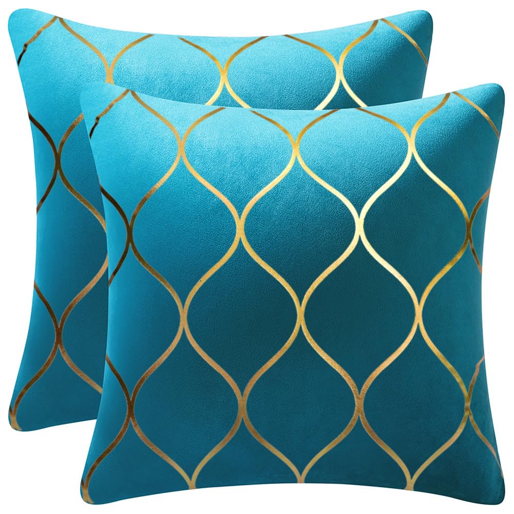 DEZENE Gold Velvet Throw Pillow Covers: 2 Pack 18x18 Inch Square Decorative Pillow Cases for Bedroom Sofa Couch Living Room, Light Grey