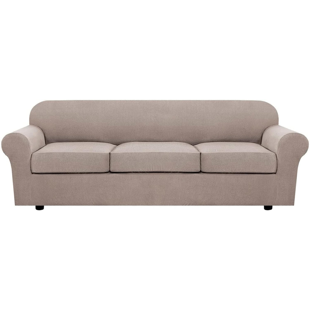H.VERSAILTEX 4 Piece Stretch Sofa Covers for 3 Cushion Couch Covers for Living Room Slipcovers (Base Cover Plus 3 Seat Cushion Covers) Upgraded Thicker Jacquard Fabric (Sofa, Sand)