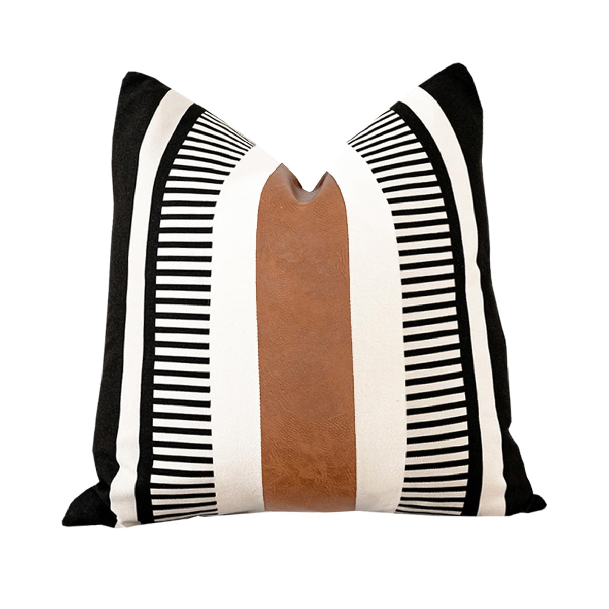 Decorative Striped Throw Pillow Cover 18x18 Black White & Brown