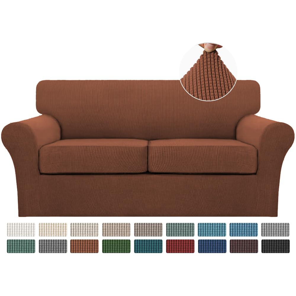 Turquoize 4 Piece Couch Cover Sofa Covers for 3 Cushion Couch Sofa Slipcovers Washable Sofa Cover for Dogs with Individual Couch Cushion Covers Feature Jacquard Fabric(3 Cushion Sofa, Biscotti Beige)