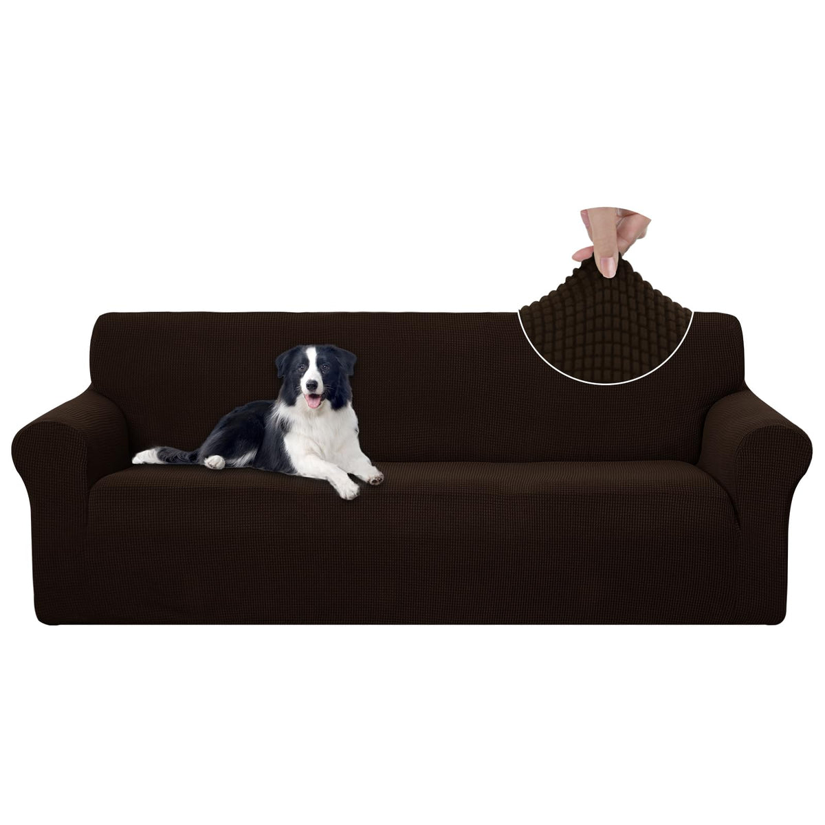 U-NICE HOME Stretch Couch Cover Slipcover for 3 Cushion Sofa, Chocolate