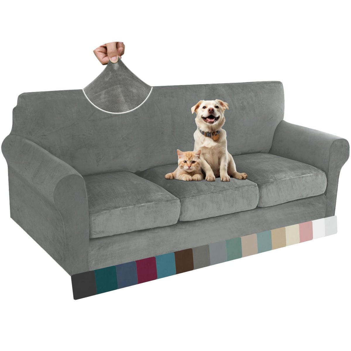 ZNSAYOTX Luxury Couch Cover 4 Piece Stretch Sofa Covers for 3 Cushion Couch Thick Soft Spandex Sofa Slipcover Living Room Anti Slip Dogs Pet Furnitre Protector (White, Sofa)