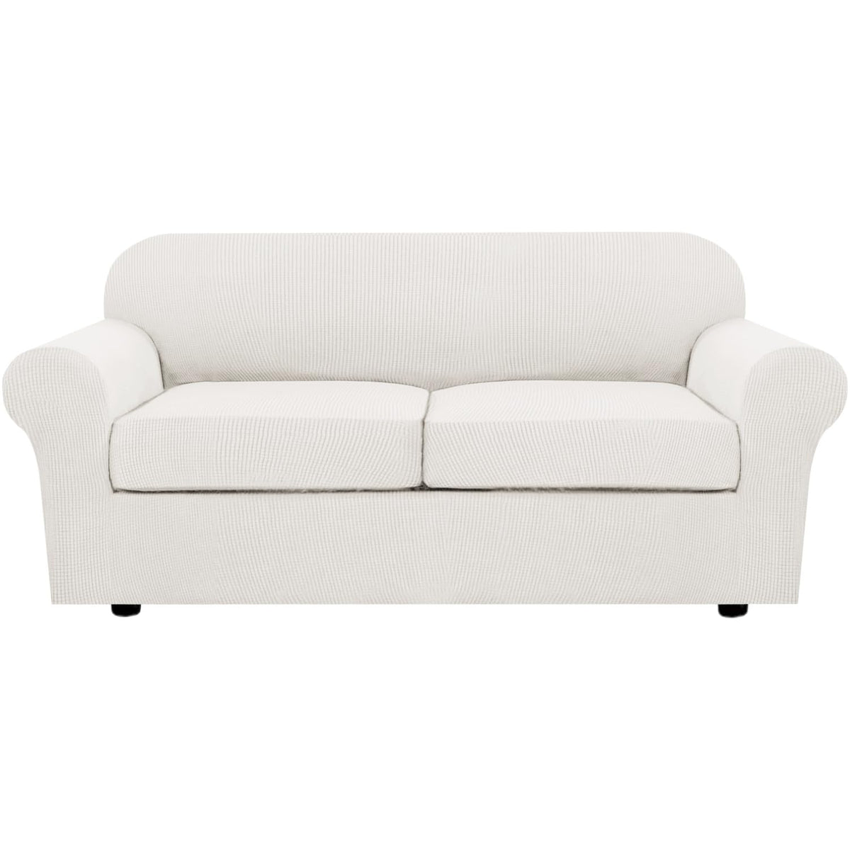 H.VERSAILTEX 4 Piece Stretch Sofa Covers for 3 Cushion Couch Covers for Living Room Slipcovers (Base Cover Plus 3 Seat Cushion Covers) Upgraded Thicker Jacquard Fabric (Sofa, Sand)