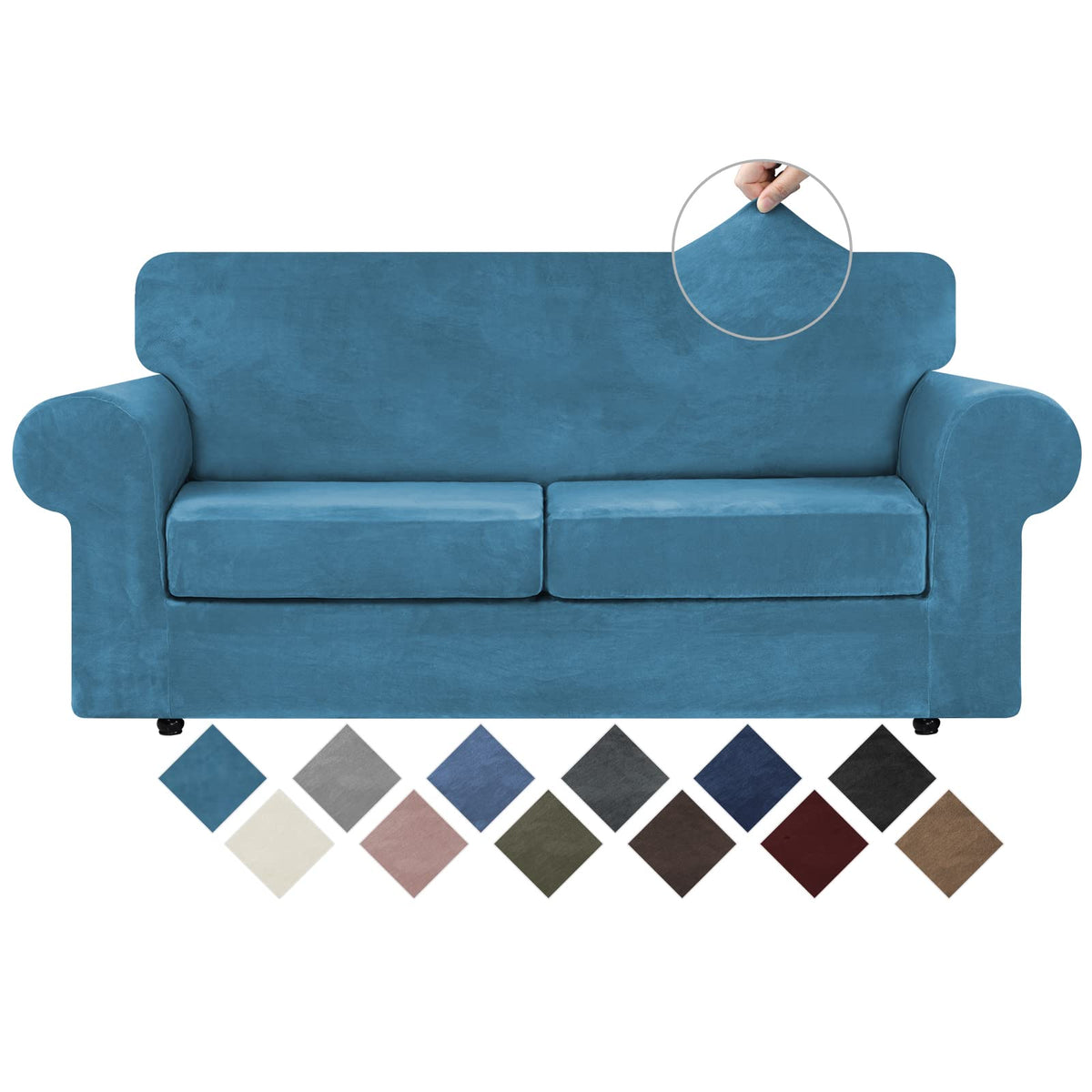 WEERRW 4 Pieces Couch Cover for Sofa Velvet Sofa Covers Washable, Dark Grey