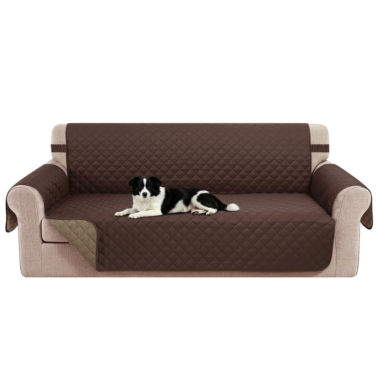 Reversible Sofa Cover for 3 Cushion, Chocolate/Beige
