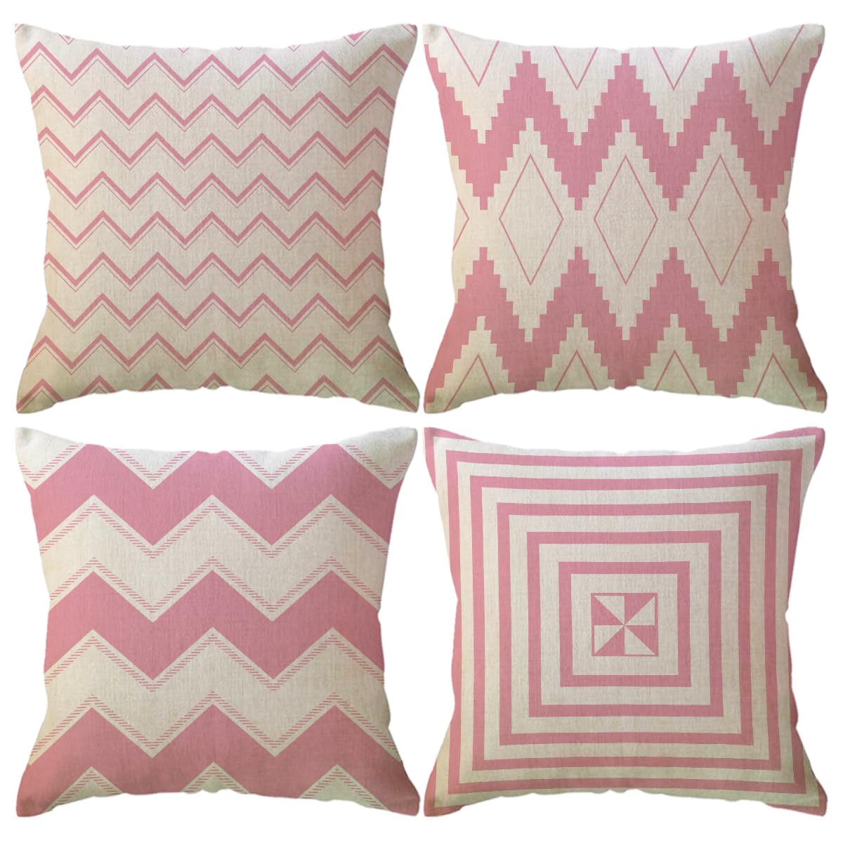 ULOVE LOVE YOURSELF Square Decorative Throw Pillows Cushion Covers Blue Beige Stripes Modern Geometry Print Home Pillowcases 18 X 18 Inch,4 Pack for Sofa Couch