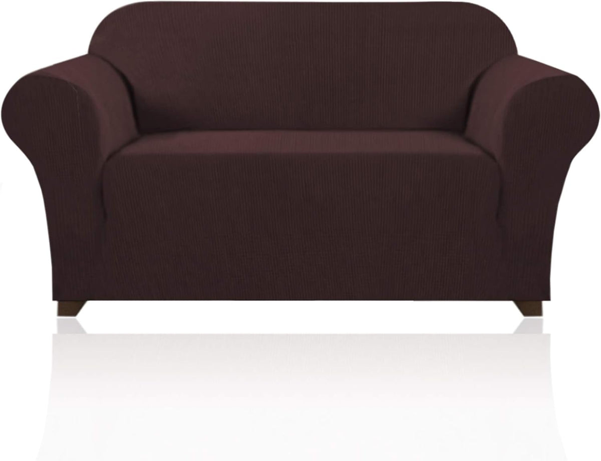 PrinceDeco Stretch Loveseat Sofa Cover Slipcover Couch Cover for 2 Cushion Sofa Washable Sofa Cover for Pets Friendly Furniture Protector Covers with Non Slip Bottom(Loveseat, Brown)
