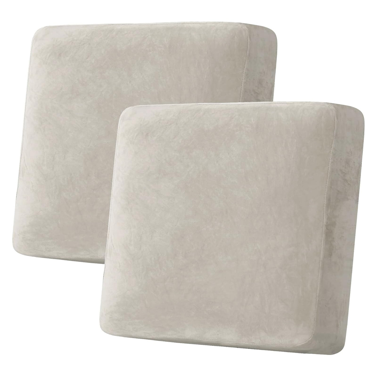H.VERSAILTEX Velvet Stretch Couch Cushion Cover Plush Cushion Slipcover for Chair Loveseat Sofa Cushion Furniture Protector Seat Cushion Sofa Cover (2 Piece Large Sofa Cushion Covers, Ivory)