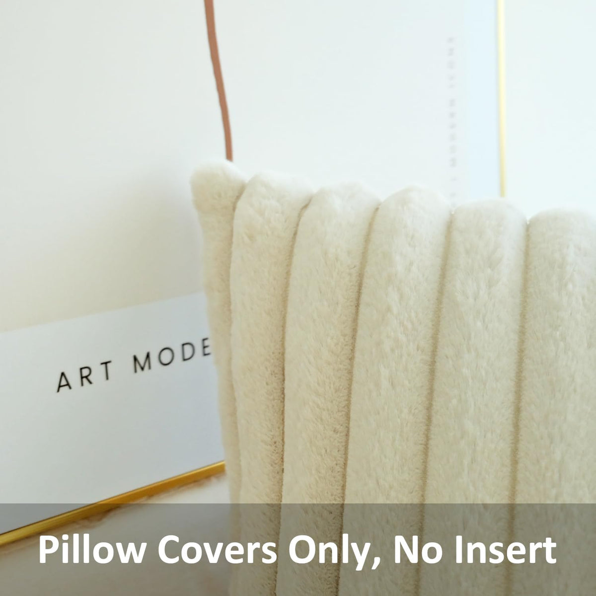 JOJUSIS Faux Fur Plush Throw Pillow Covers, Beige, 18 x 18-Inch