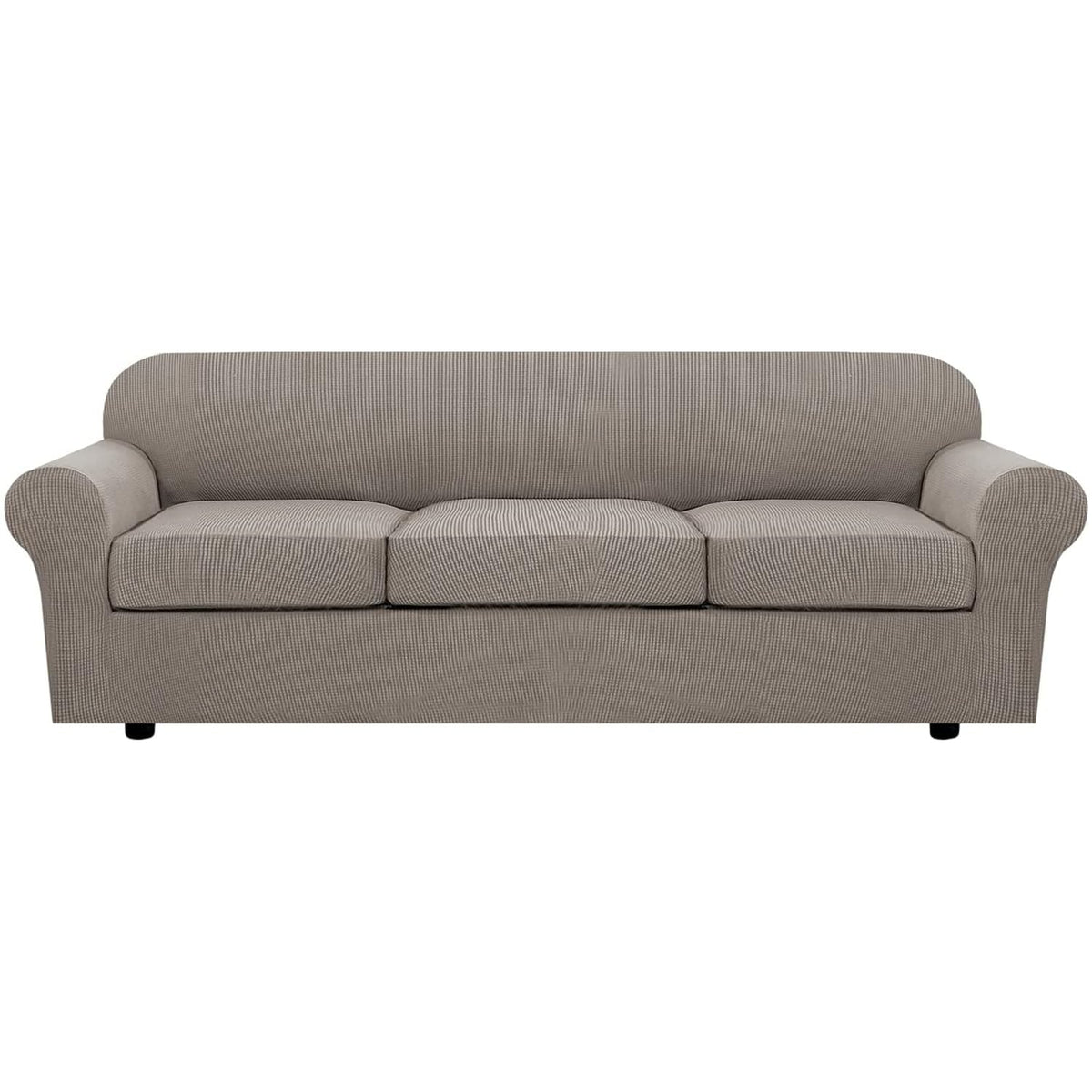 H.VERSAILTEX 4 Piece Stretch Sofa Covers for 3 Cushion Couch Covers for Living Room Slipcovers (Base Cover Plus 3 Seat Cushion Covers) Upgraded Thicker Jacquard Fabric (Sofa, Sand)