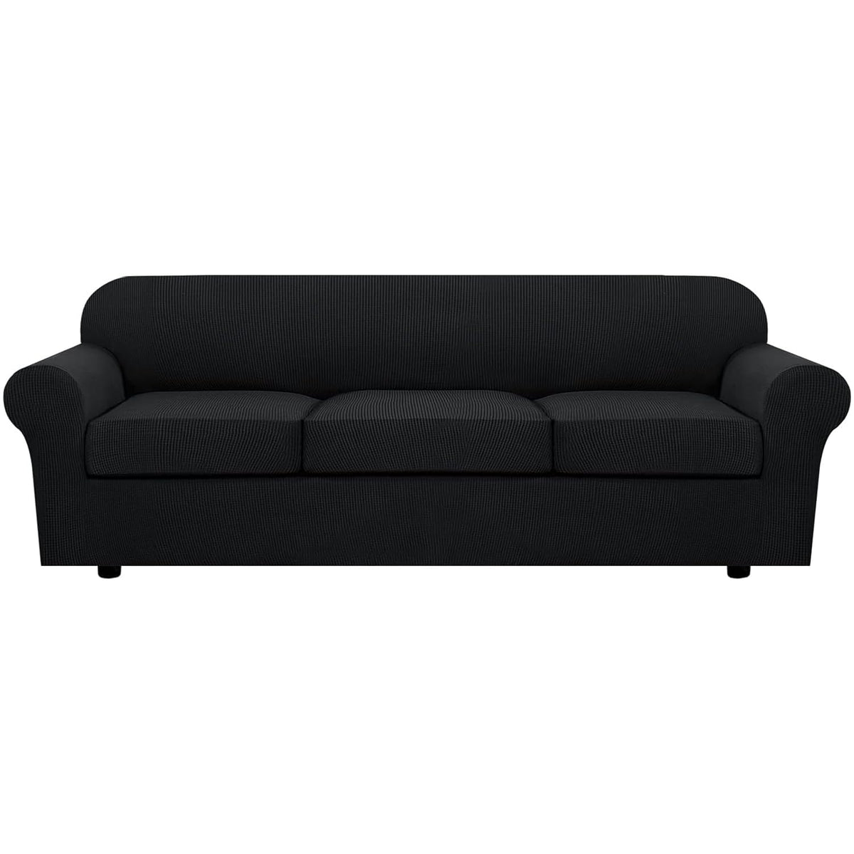 H.VERSAILTEX 4 Piece Stretch Sofa Covers for 3 Cushion Couch Covers for Living Room Slipcovers (Base Cover Plus 3 Seat Cushion Covers) Upgraded Thicker Jacquard Fabric (Sofa, Sand)
