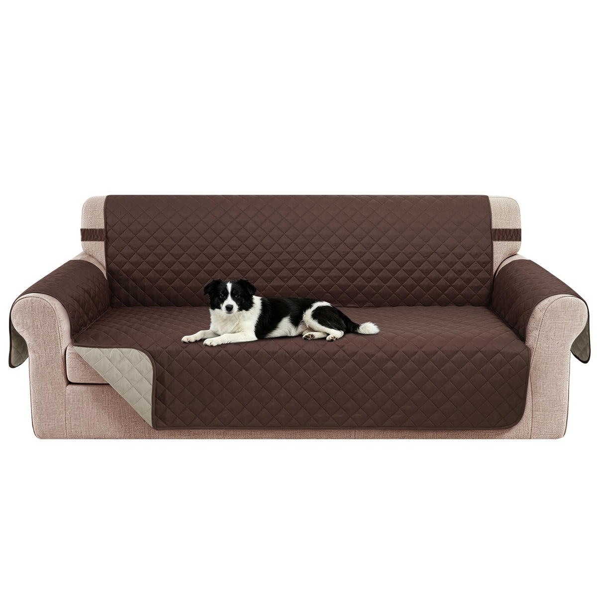 Reversible Sofa Cover for 3 Cushion, Chocolate/Beige