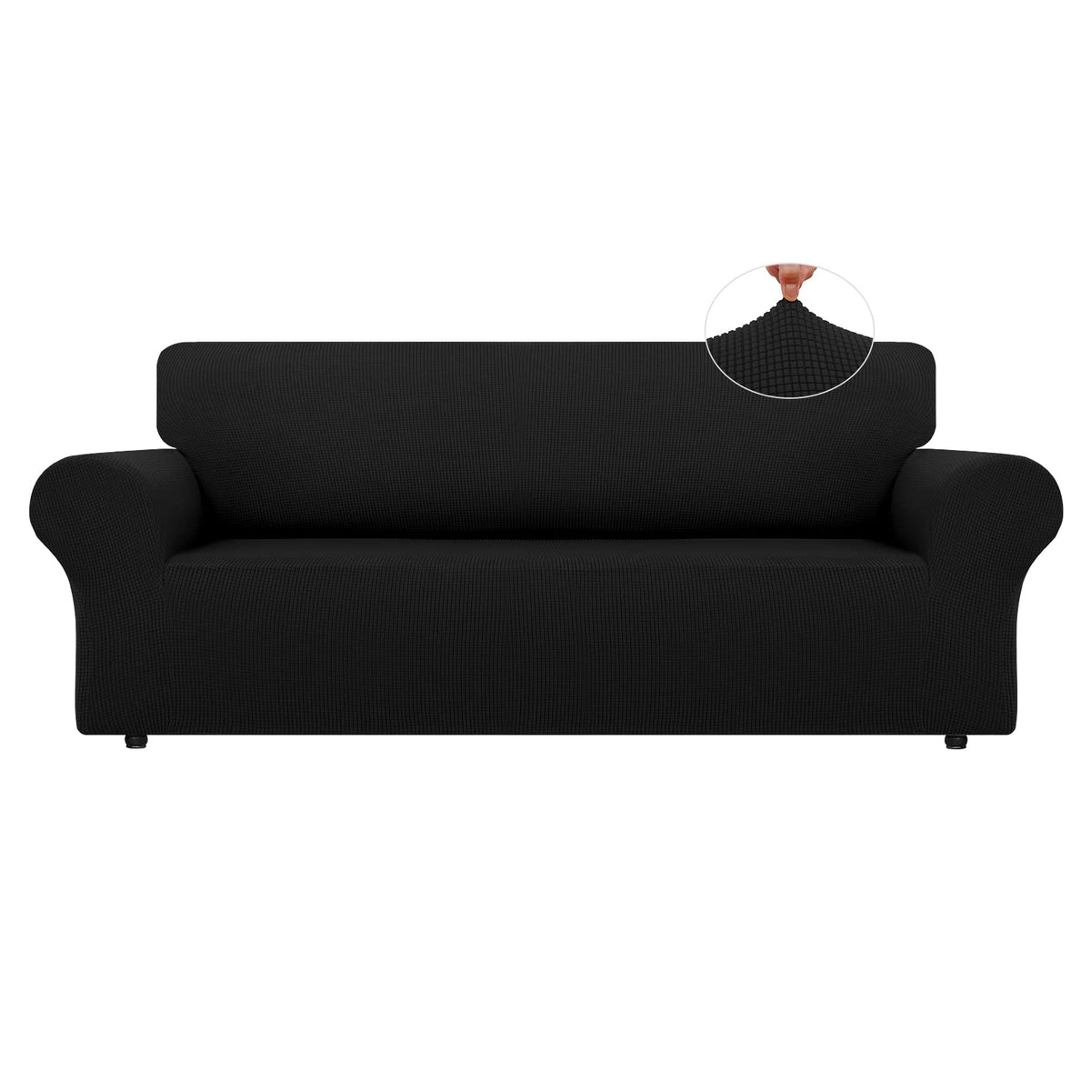 LURKA Stretch Couch Cover for Sofa, 1 Piece 3 Cushion Slipcover, Black