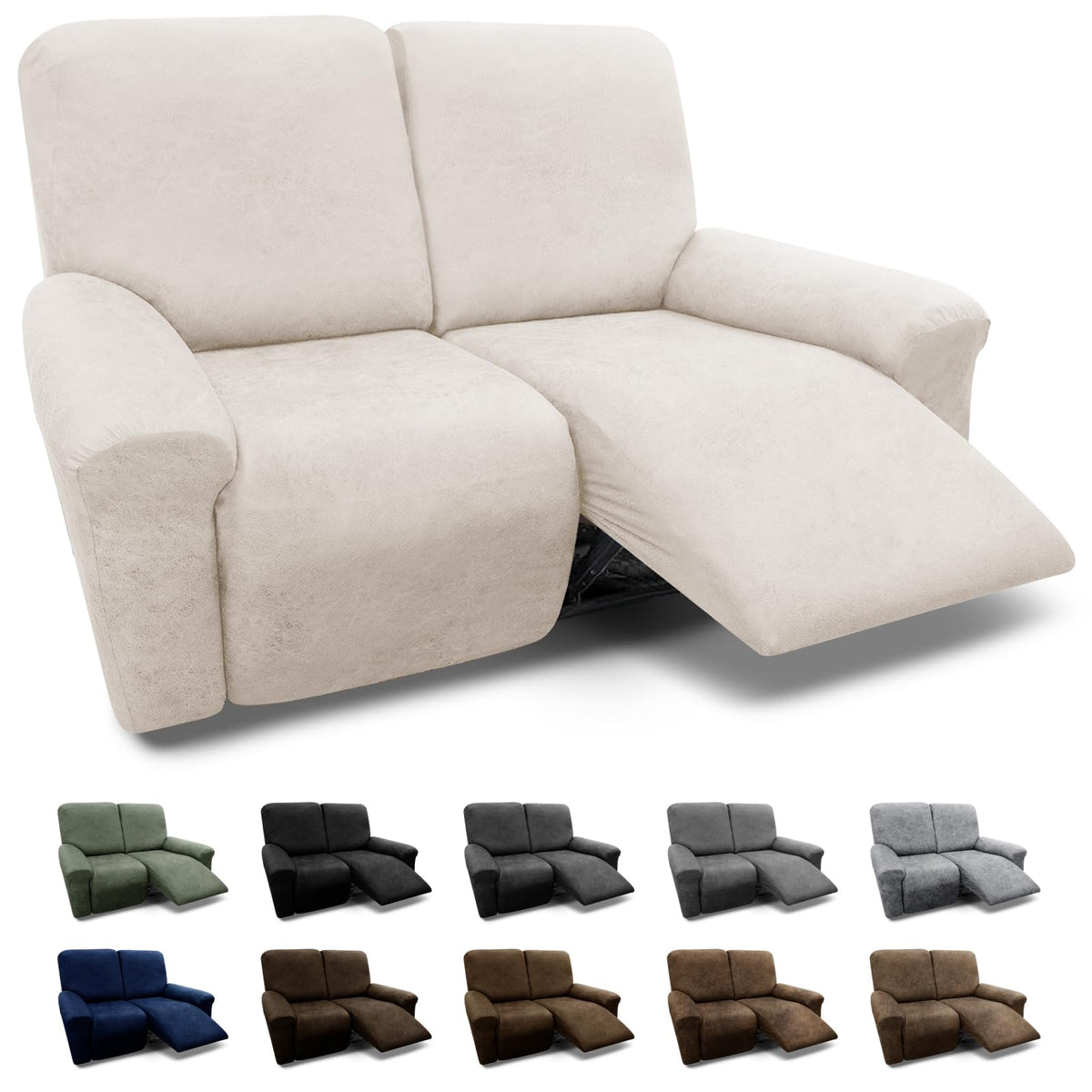 Couch Cover Leather Look 3 Seater Couch Sofa Cover 1-Piece Sofa Slipcover Stretch Furniture Protector with Elastic Bottom & Pockets(Sofa, Coffee)