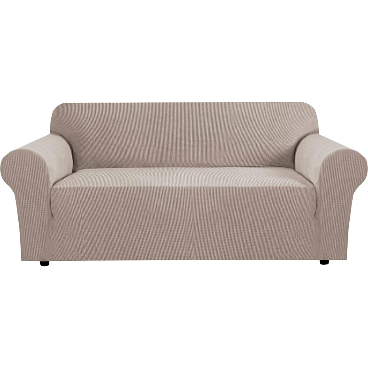 H.VERSAILTEX Stretch Sofa Covers for 3 Cushion Couch Covers Sofa Slipcovers for Living Room Feature Thick Checked Jacquard Fabric with Elastic Bottom, Sofa Large - Natural