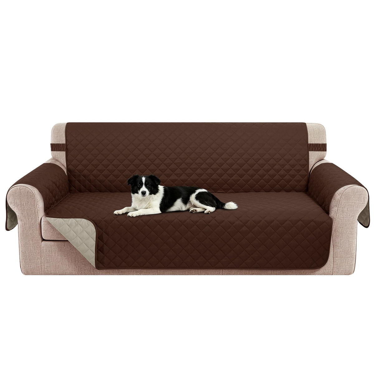 Reversible Sofa Cover for 3 Cushion, Chocolate/Beige