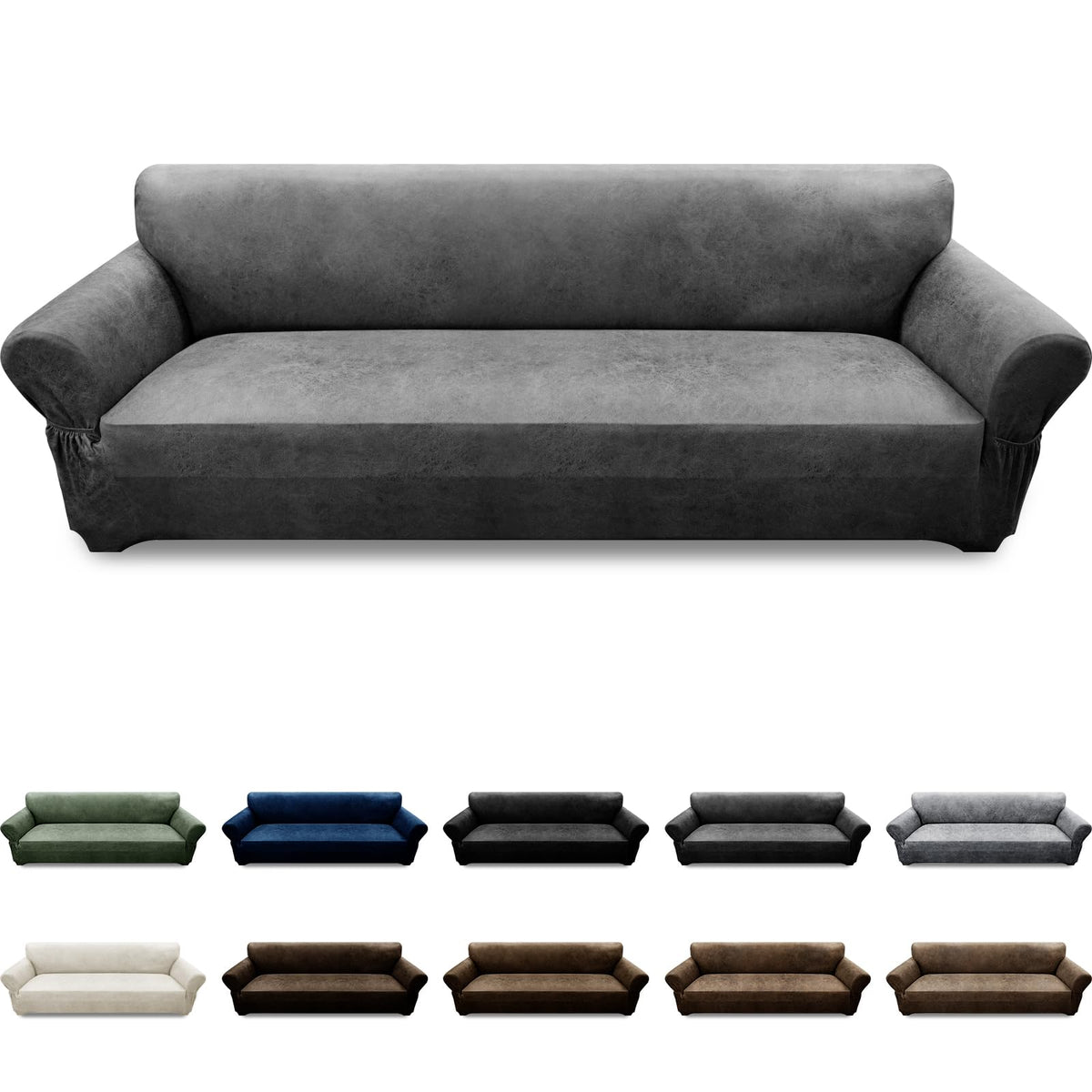 Couch Cover Leather Look 3 Seater Couch Sofa Cover 1-Piece Sofa Slipcover Stretch Furniture Protector with Elastic Bottom & Pockets(Sofa, Coffee)