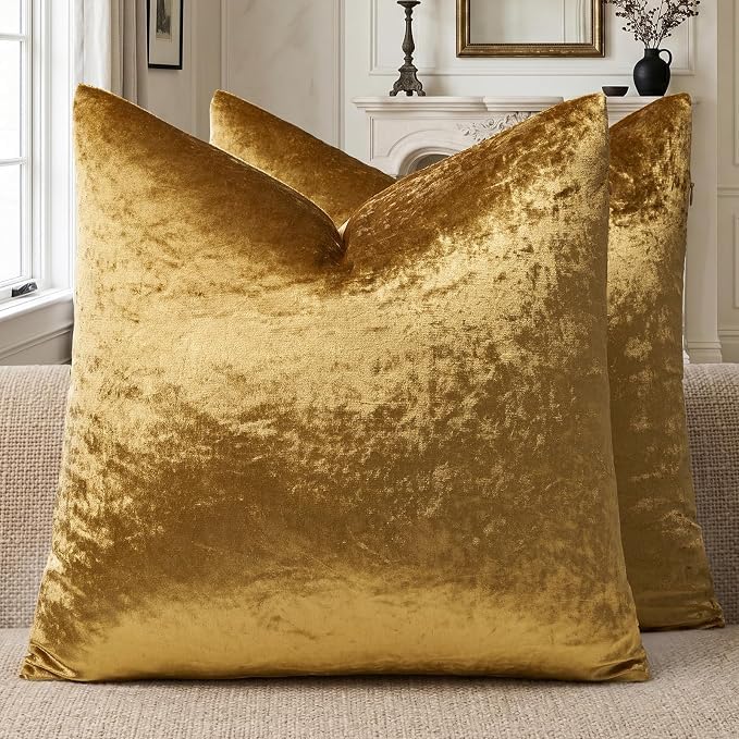 GIGIZAZA Gold Velvet Pillow Covers 18x18 Decorative Pillows Pack of 2