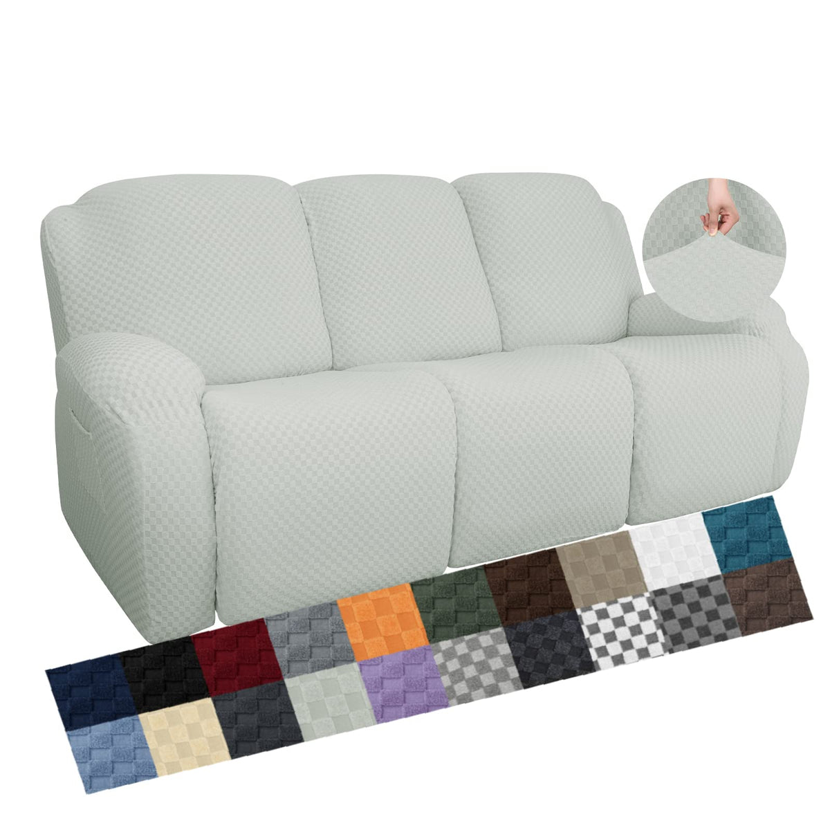 YEMYHOM 8 Pieces Stretch Recliner Sofa Cover Latest Jacquard Reclining Couch Cover with Side Pocket Anti-Slip Fitted 3 Cushion Furniture Slipcovers with Elastic Bottom (Sofa Recliner, Light Gray)