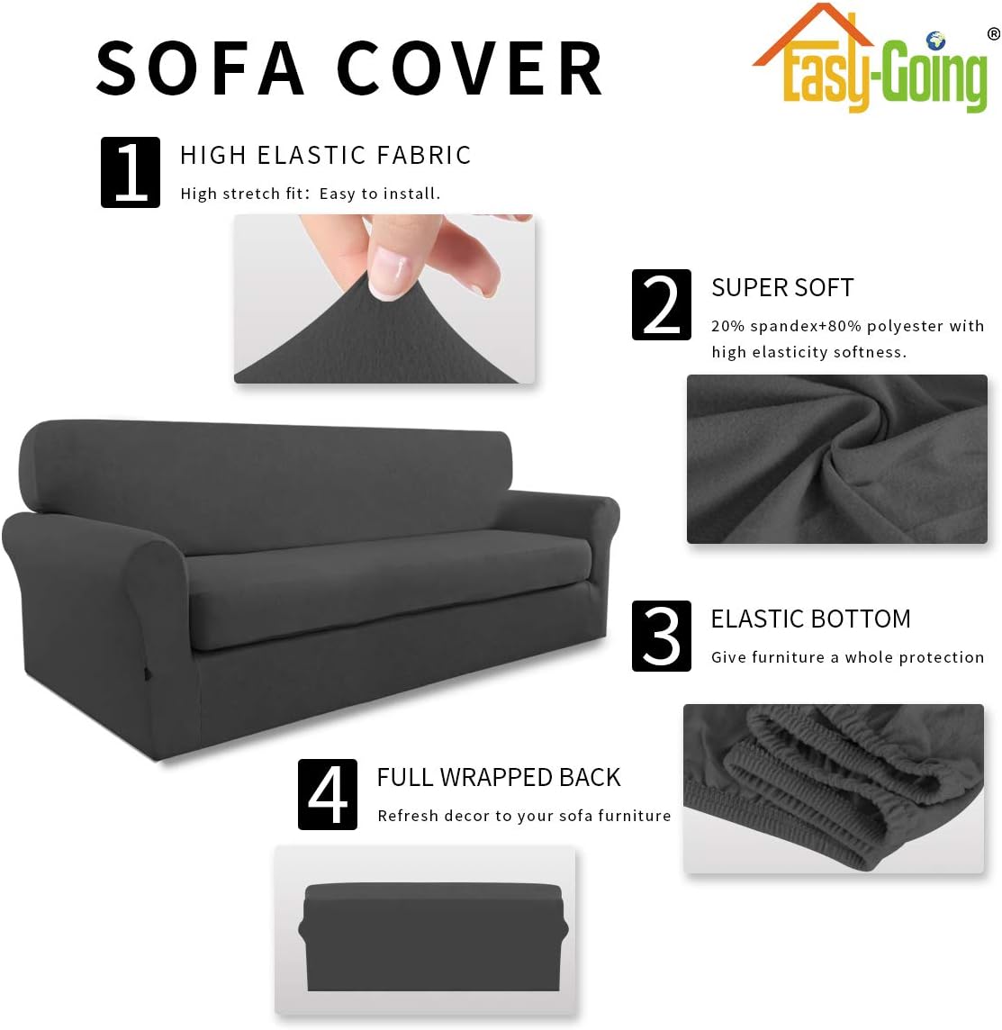 Easy-Going 2 Pieces Stretch Couch Sofa Slipcover Washable