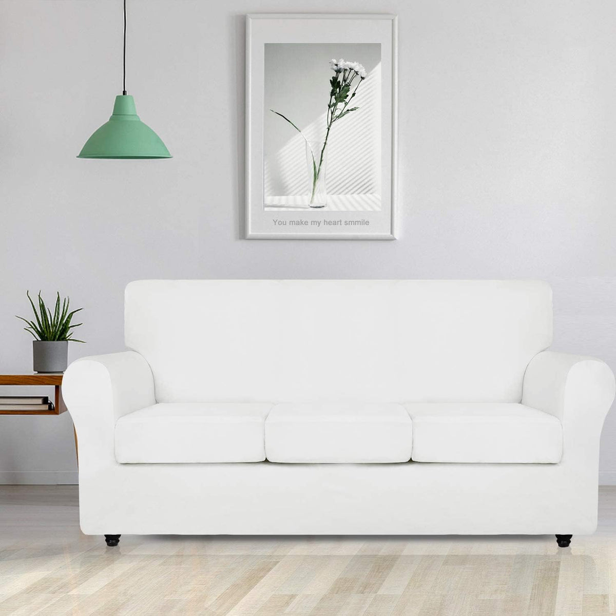 ZNSAYOTX Luxury Couch Cover 4 Piece Stretch Sofa Covers for 3 Cushion Couch Thick Soft Spandex Sofa Slipcover Living Room Anti Slip Dogs Pet Furnitre Protector (White, Sofa)