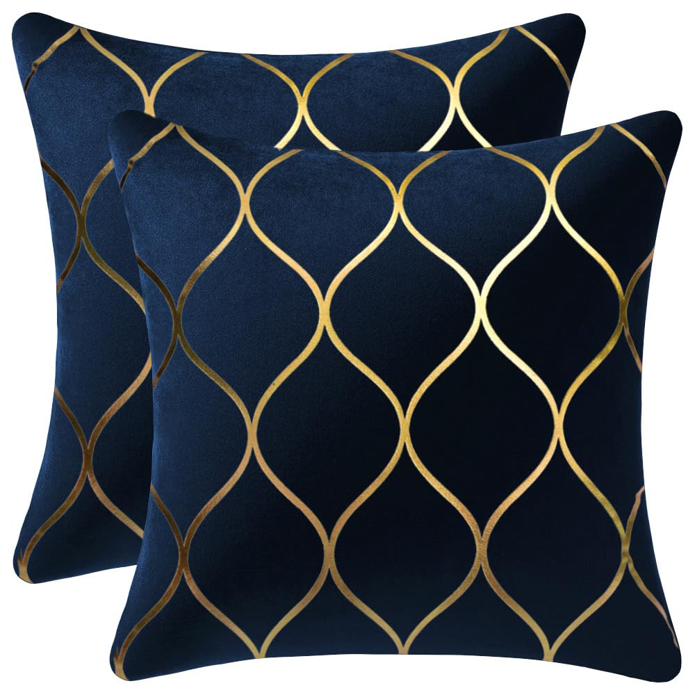 DEZENE Gold Velvet Throw Pillow Covers: 2 Pack 18x18 Inch Square Decorative Pillow Cases for Bedroom Sofa Couch Living Room, Light Grey
