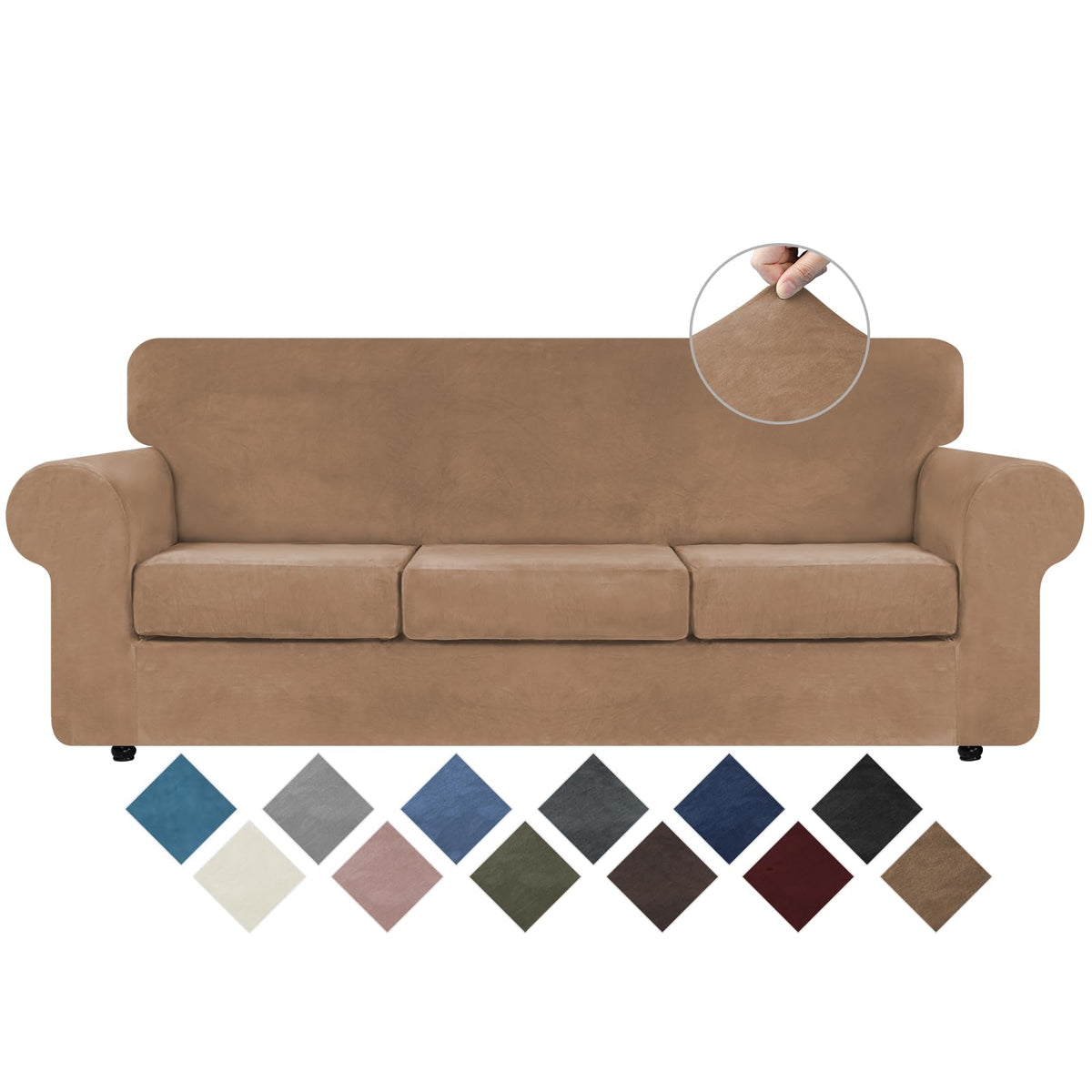 WEERRW 4 Pieces Couch Cover for Sofa Velvet Sofa Covers Washable, Dark Grey