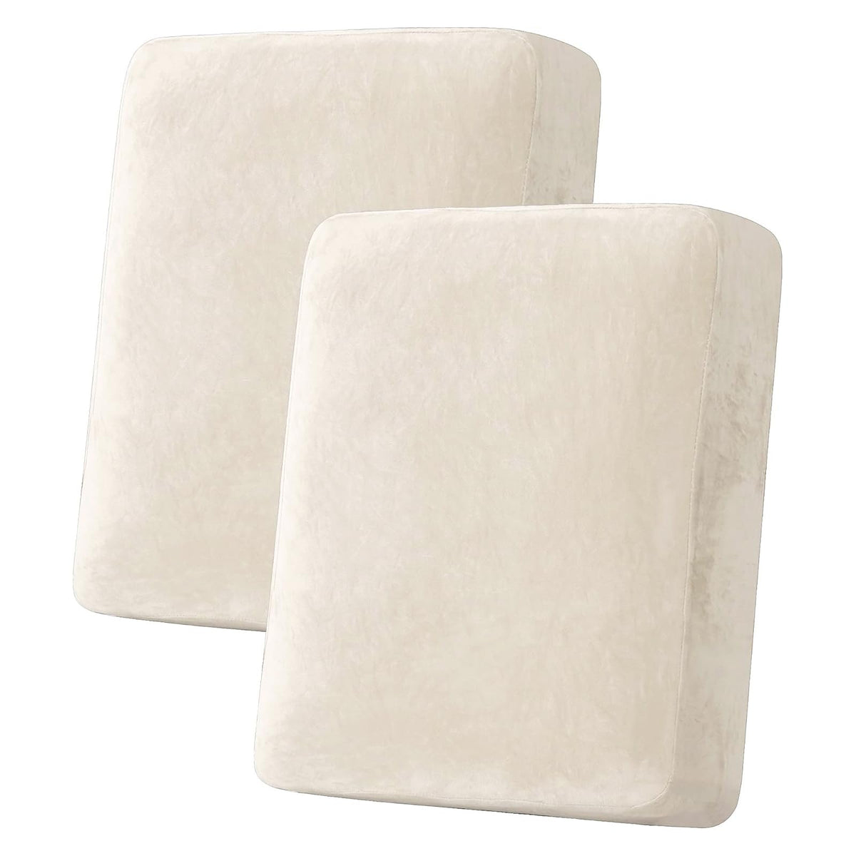 H.VERSAILTEX Velvet Stretch Couch Cushion Cover Plush Cushion Slipcover for Chair Loveseat Sofa Cushion Furniture Protector Seat Cushion Sofa Cover (2 Piece Large Sofa Cushion Covers, Ivory)