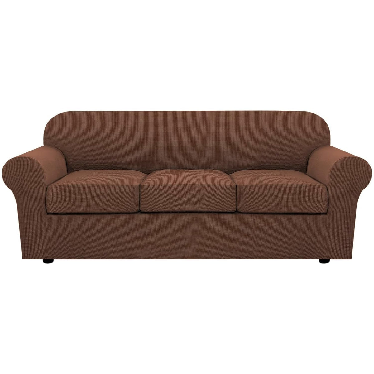 H.VERSAILTEX 4 Piece Stretch Sofa Covers for 3 Cushion Couch Covers for Living Room Slipcovers (Base Cover Plus 3 Seat Cushion Covers) Upgraded Thicker Jacquard Fabric (Sofa, Sand)
