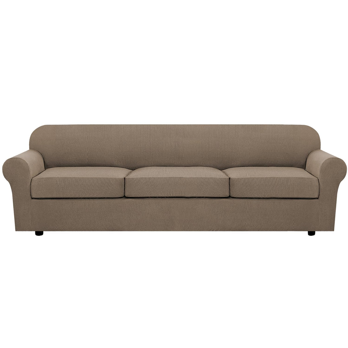 H.VERSAILTEX 4 Piece Stretch Sofa Covers for 3 Cushion Couch Covers for Living Room Slipcovers (Base Cover Plus 3 Seat Cushion Covers) Upgraded Thicker Jacquard Fabric (Sofa, Sand)