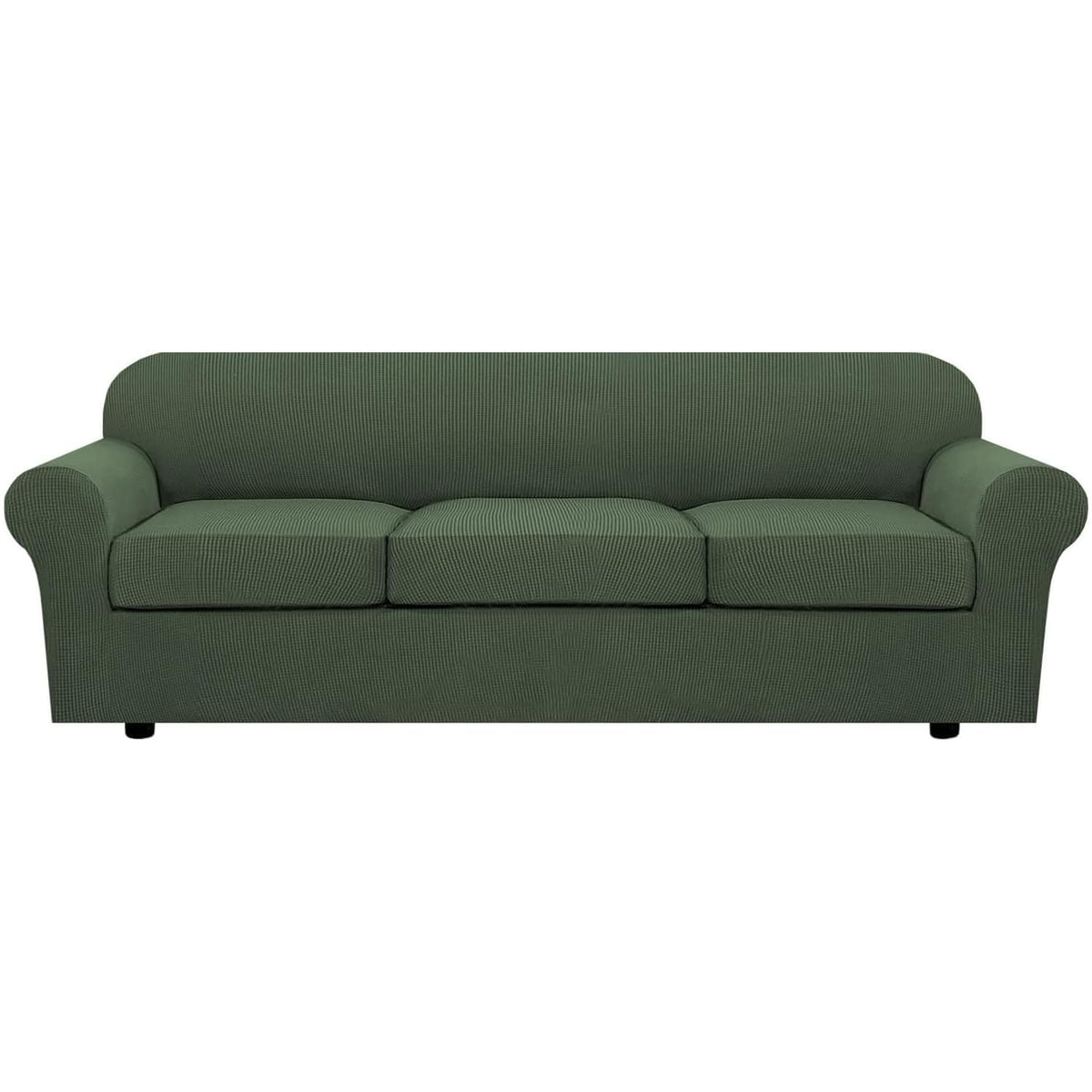 H.VERSAILTEX 4 Piece Stretch Sofa Covers for 3 Cushion Couch Covers for Living Room Slipcovers (Base Cover Plus 3 Seat Cushion Covers) Upgraded Thicker Jacquard Fabric (Sofa, Sand)