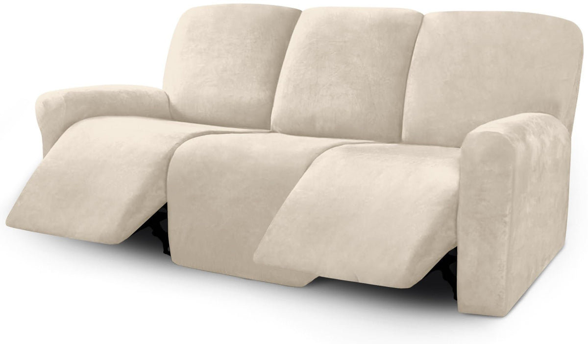 ULTICOR Velvet 8-Pieces Recliner Sofa Covers Stretch Reclining Couch Covers for 3 Cushion Reclining Sofa Slipcovers Furniture Covers Thick Soft Washable (3 Seater Recliner Cover, Taupe)