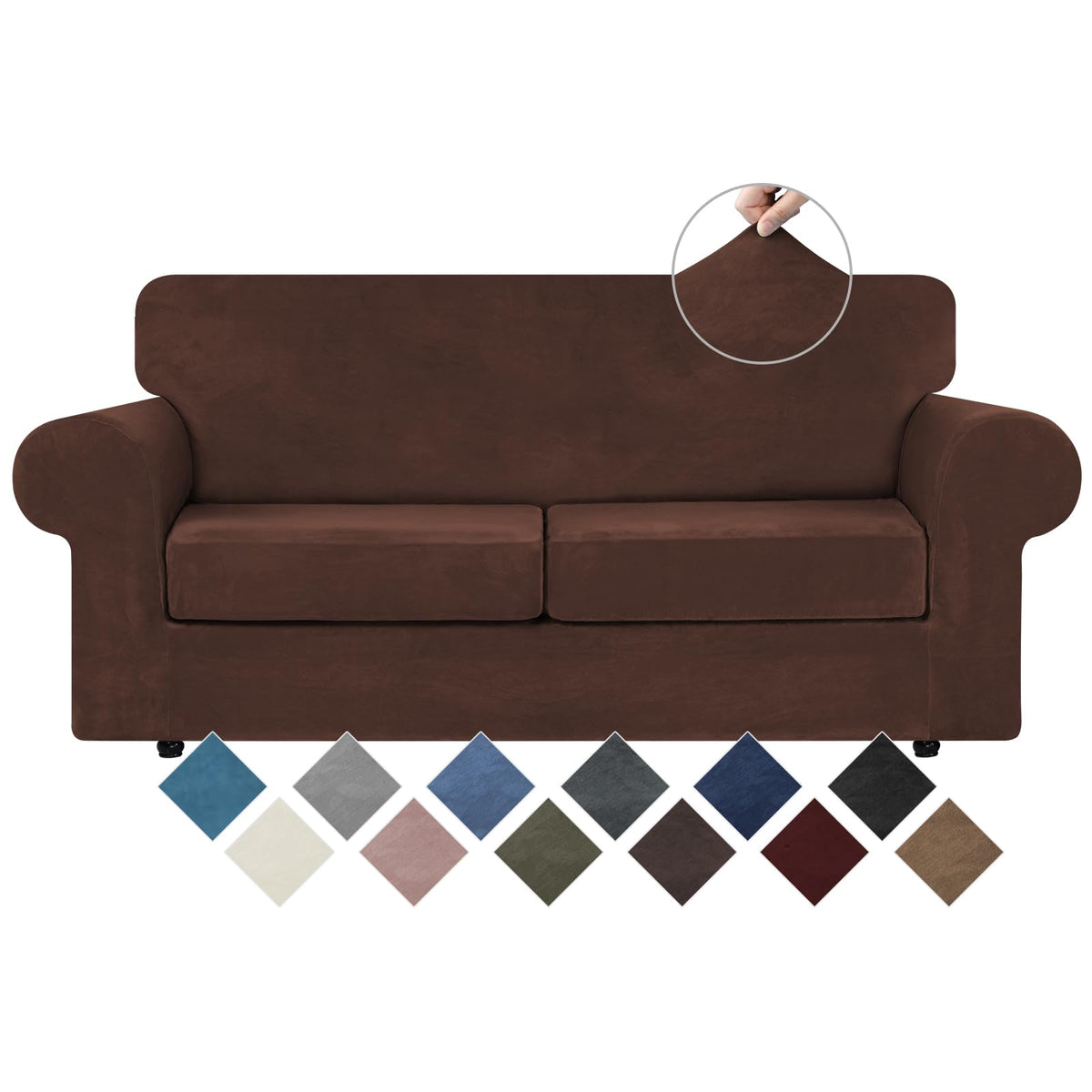 WEERRW 4 Pieces Couch Cover for Sofa Velvet Sofa Covers Washable, Dark Grey