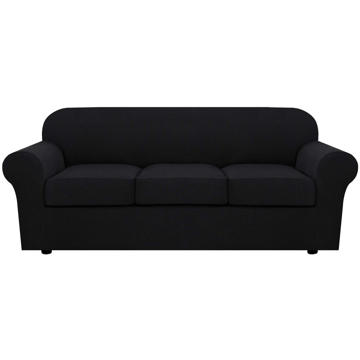 H.VERSAILTEX 4 Piece Stretch Sofa Covers for 3 Cushion Couch Covers for Living Room Slipcovers (Base Cover Plus 3 Seat Cushion Covers) Upgraded Thicker Jacquard Fabric (Sofa, Sand)