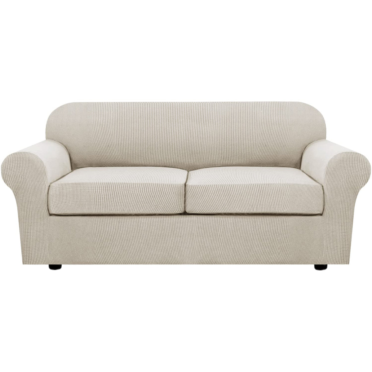 H.VERSAILTEX 4 Piece Stretch Sofa Covers for 3 Cushion Couch Covers for Living Room Slipcovers (Base Cover Plus 3 Seat Cushion Covers) Upgraded Thicker Jacquard Fabric (Sofa, Sand)