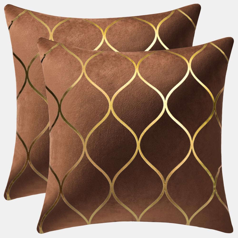 DEZENE Gold Velvet Throw Pillow Covers: 2 Pack 18x18 Inch Square Decorative Pillow Cases for Bedroom Sofa Couch Living Room, Light Grey