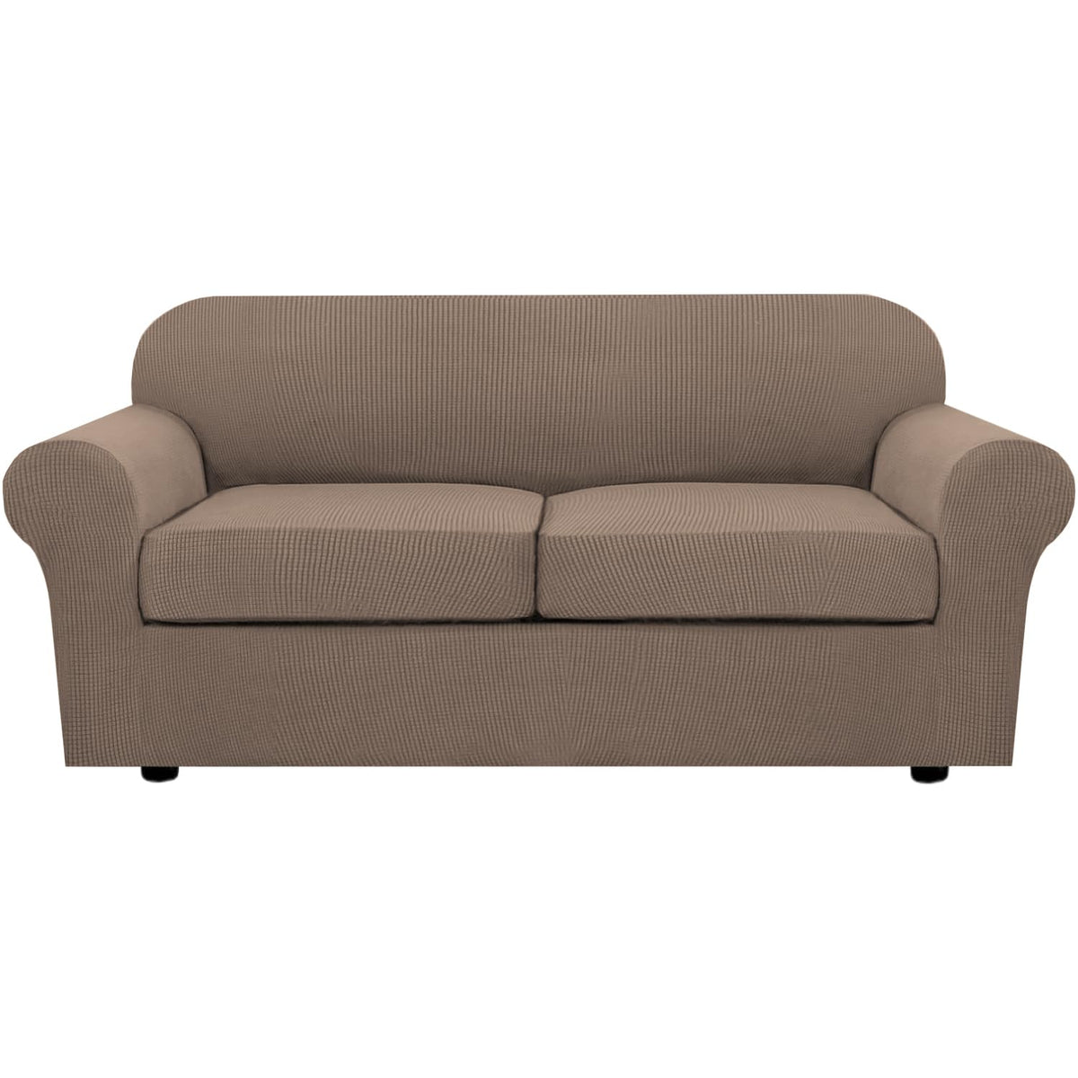 H.VERSAILTEX 4 Piece Stretch Sofa Covers for 3 Cushion Couch Covers for Living Room Slipcovers (Base Cover Plus 3 Seat Cushion Covers) Upgraded Thicker Jacquard Fabric (Sofa, Sand)