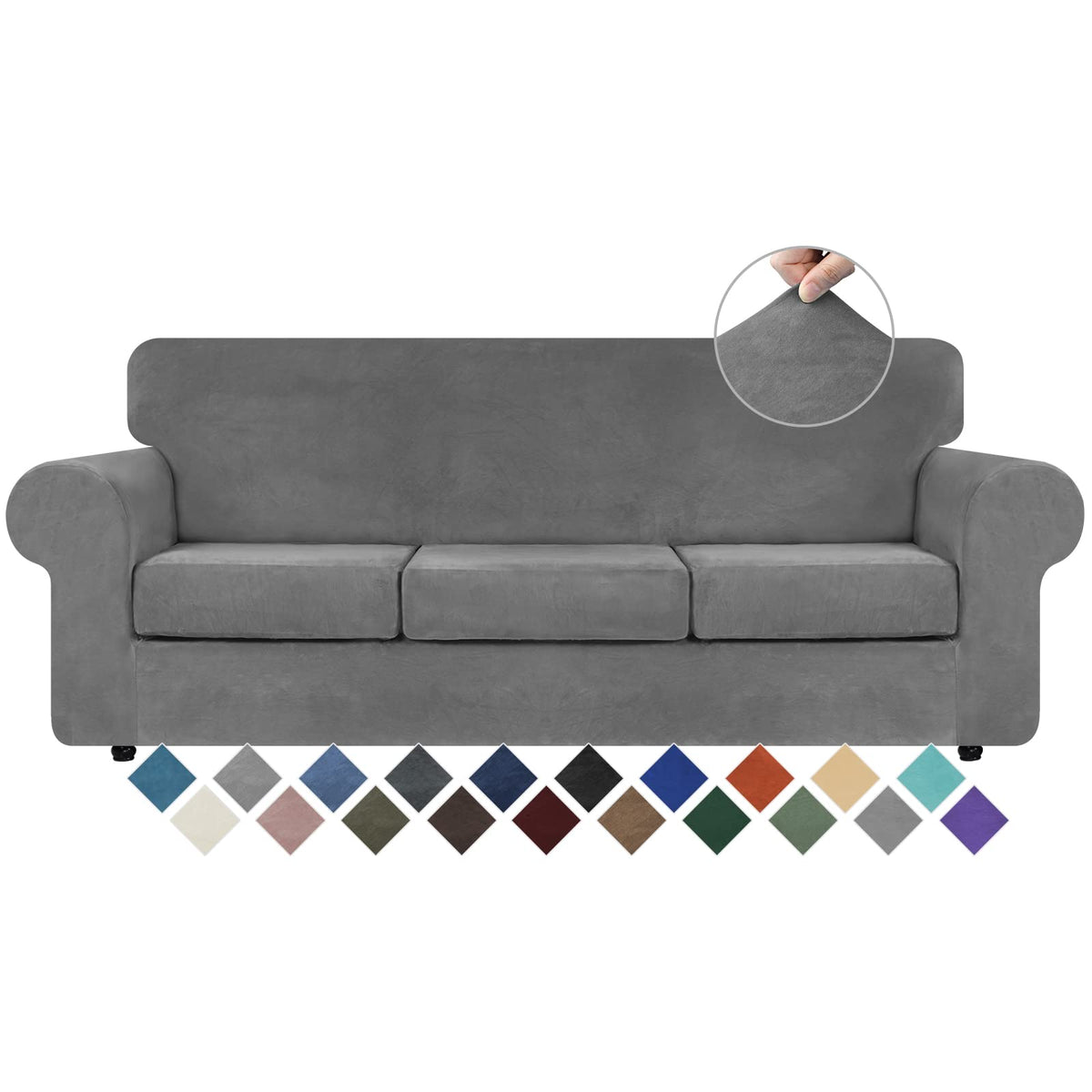 WEERRW 4 Pieces Couch Cover for Sofa Velvet Sofa Covers Washable, Dark Grey