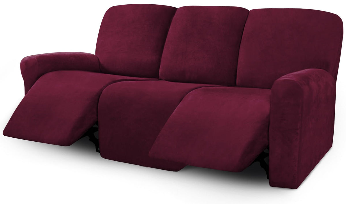 ULTICOR Velvet 8-Pieces Recliner Sofa Covers Stretch Reclining Couch Covers for 3 Cushion Reclining Sofa Slipcovers Furniture Covers Thick Soft Washable (3 Seater Recliner Cover, Taupe)