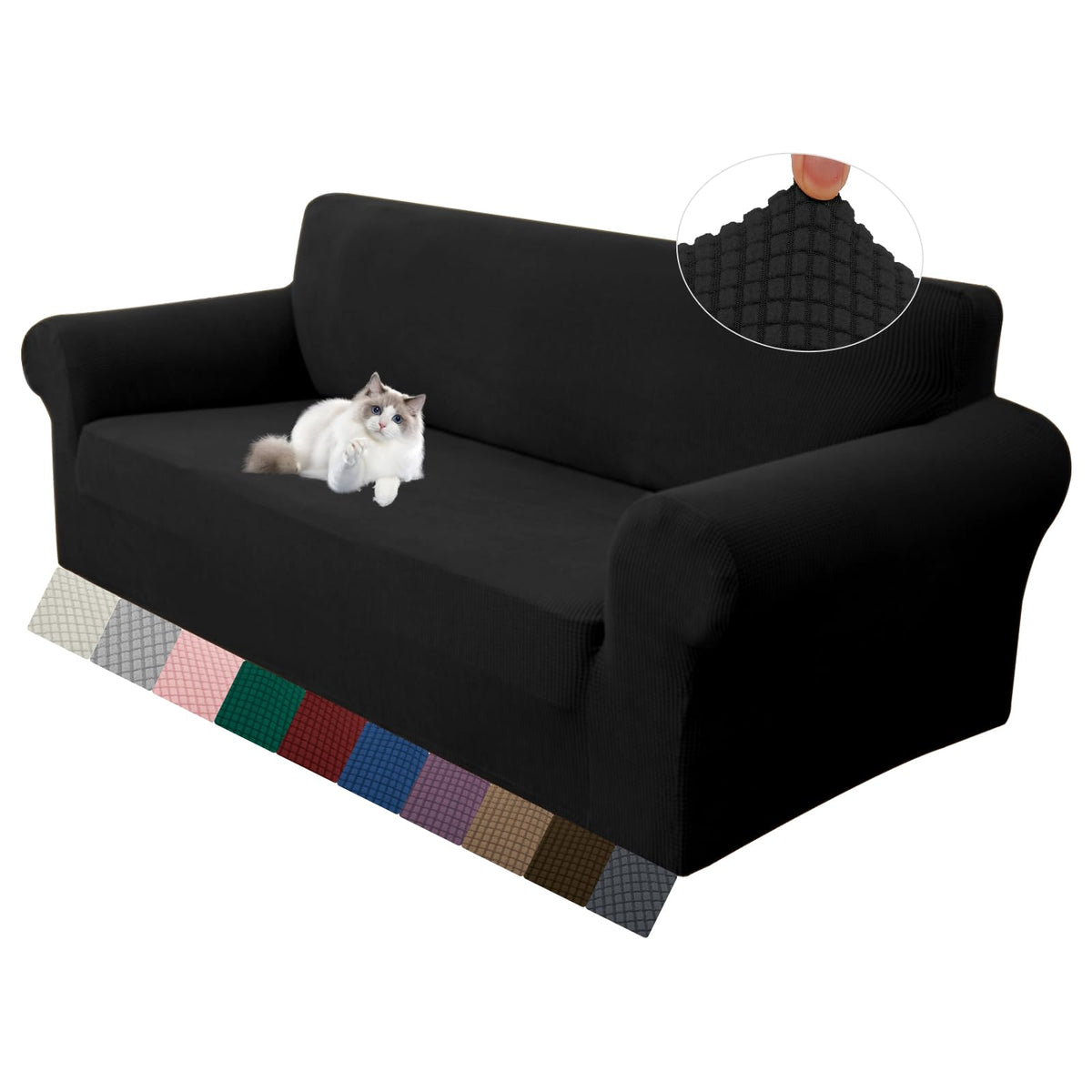 LURKA Stretch Couch Cover for Sofa, 1 Piece 3 Cushion Slipcover, Black