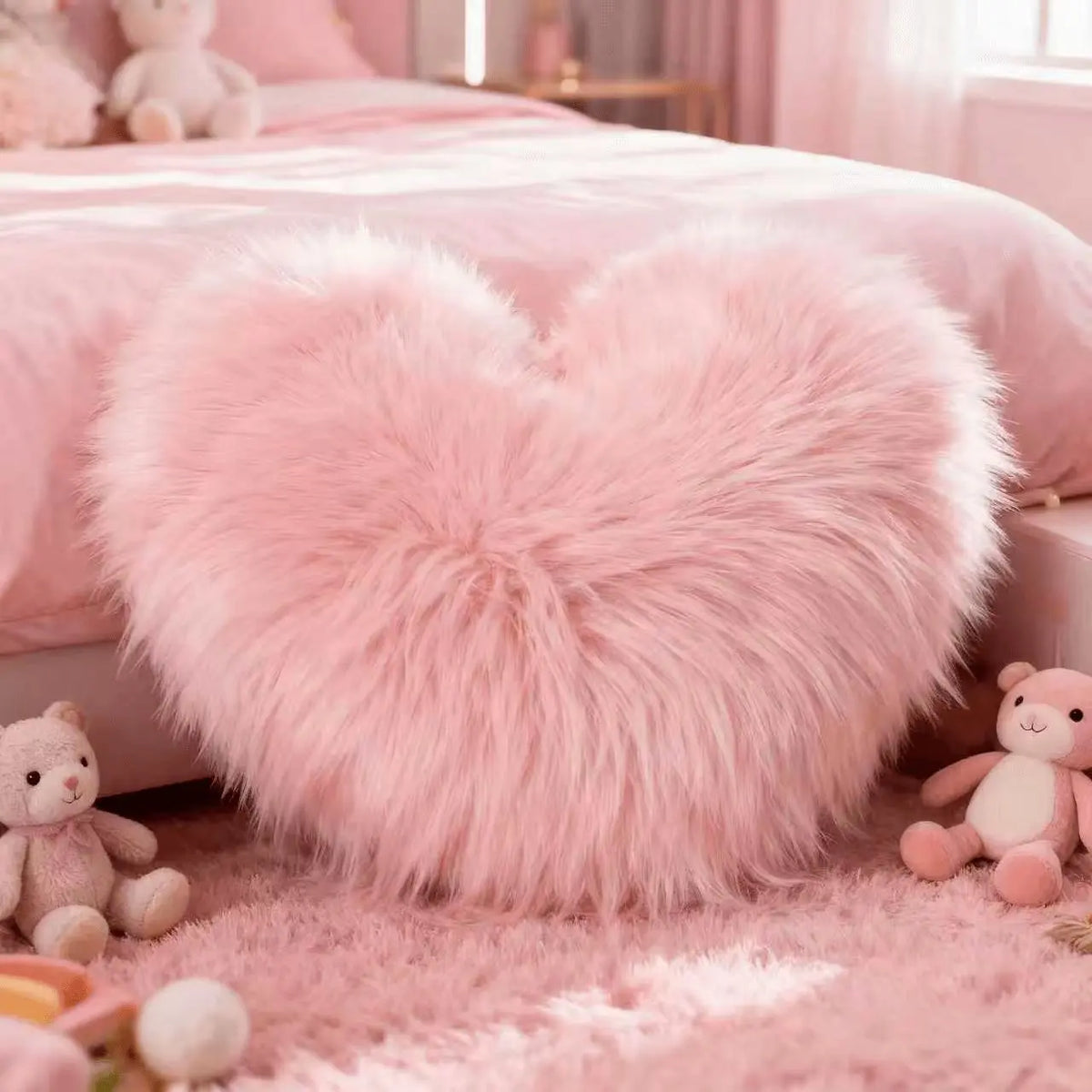 Heart Pillow Cover, Cute Solid Color Wool Pillow Gift, Bedroom Sofa Waist Pad, Office Chair Long Plush Cushion, Soft Furry Cushion, Home Decorative Cushion