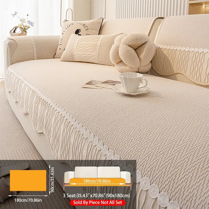 French Cream Snow Nourish Sofa Cushion, Non-Slip Cat Scratch Resistant, All-Season Use, Reusable Sofa Cover Seat Pad