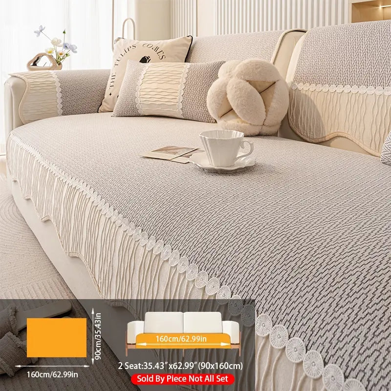 French Cream Snow Nourish Sofa Cushion, Non-Slip Cat Scratch Resistant, All-Season Use, Reusable Sofa Cover Seat Pad