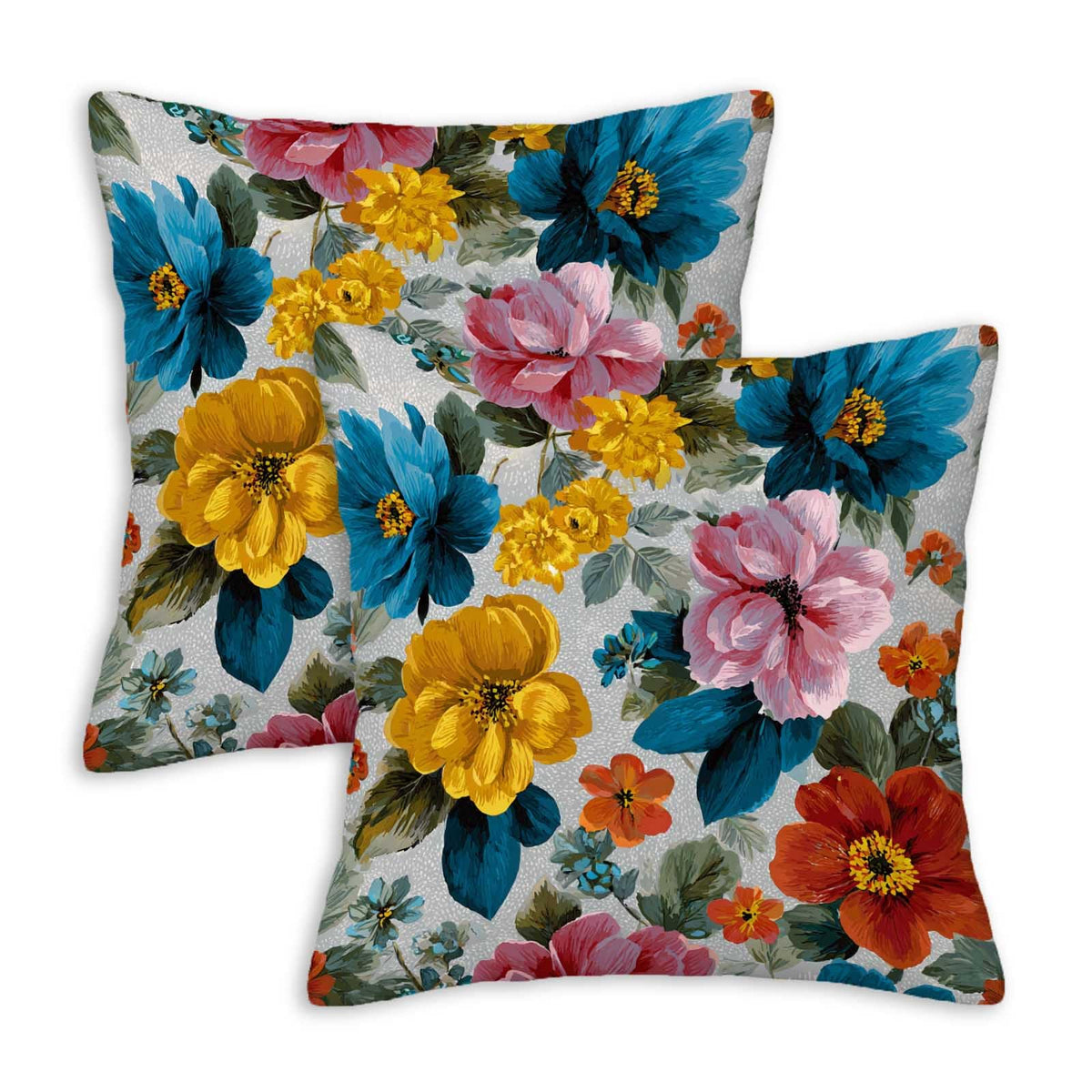 Floral Throw Pillow Covers 18x18 Set of 2, Cushion Covers, Decorative Square Pillowcases for Couch, Bedroom, Living Room(B)