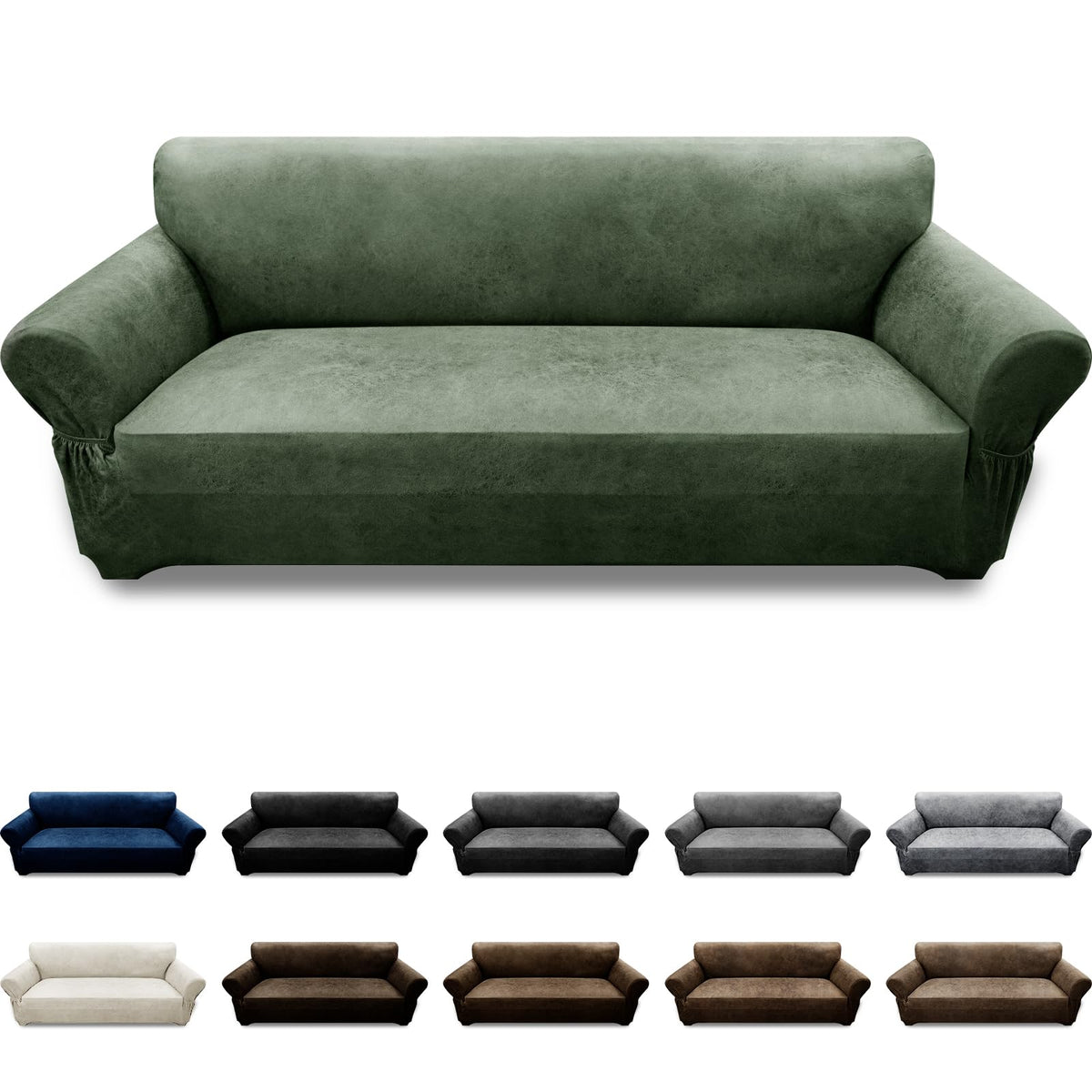 Couch Cover Leather Look 3 Seater Couch Sofa Cover 1-Piece Sofa Slipcover Stretch Furniture Protector with Elastic Bottom & Pockets(Sofa, Coffee)