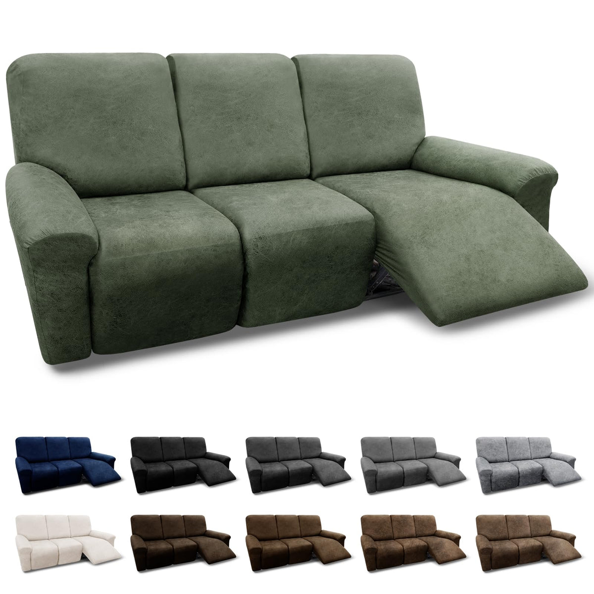 Couch Cover Leather Look 3 Seater Couch Sofa Cover 1-Piece Sofa Slipcover Stretch Furniture Protector with Elastic Bottom & Pockets(Sofa, Coffee)