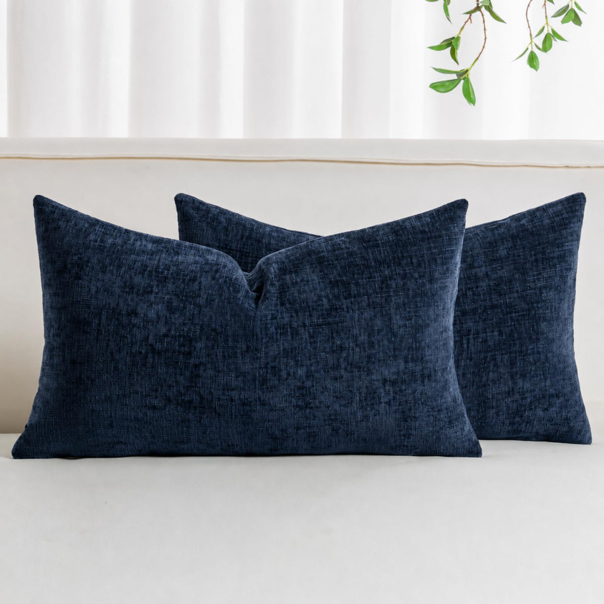 Pack of 2 Chenille Decorative Throw Pillow Covers 18x18 Inch Navy Blue