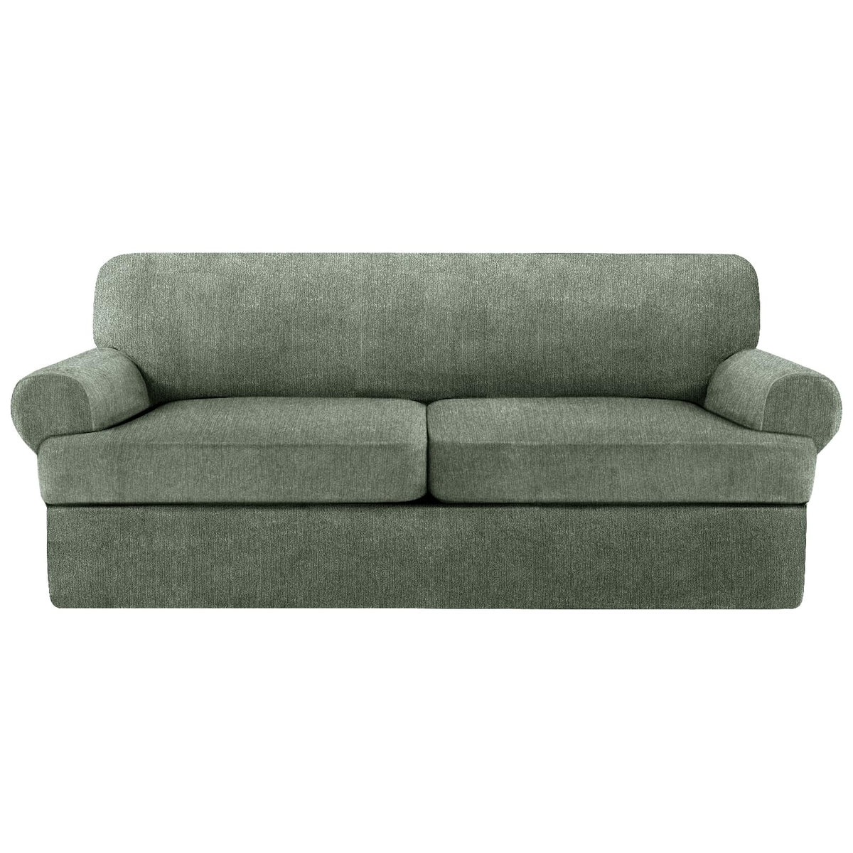 4 Piece T Cushion Sofa Slipcovers Stretch Couch Cover Furniture Covers with 3 Individual T Cushion Covers, Machine Washable for Living Room (Green, 3 Cushions)