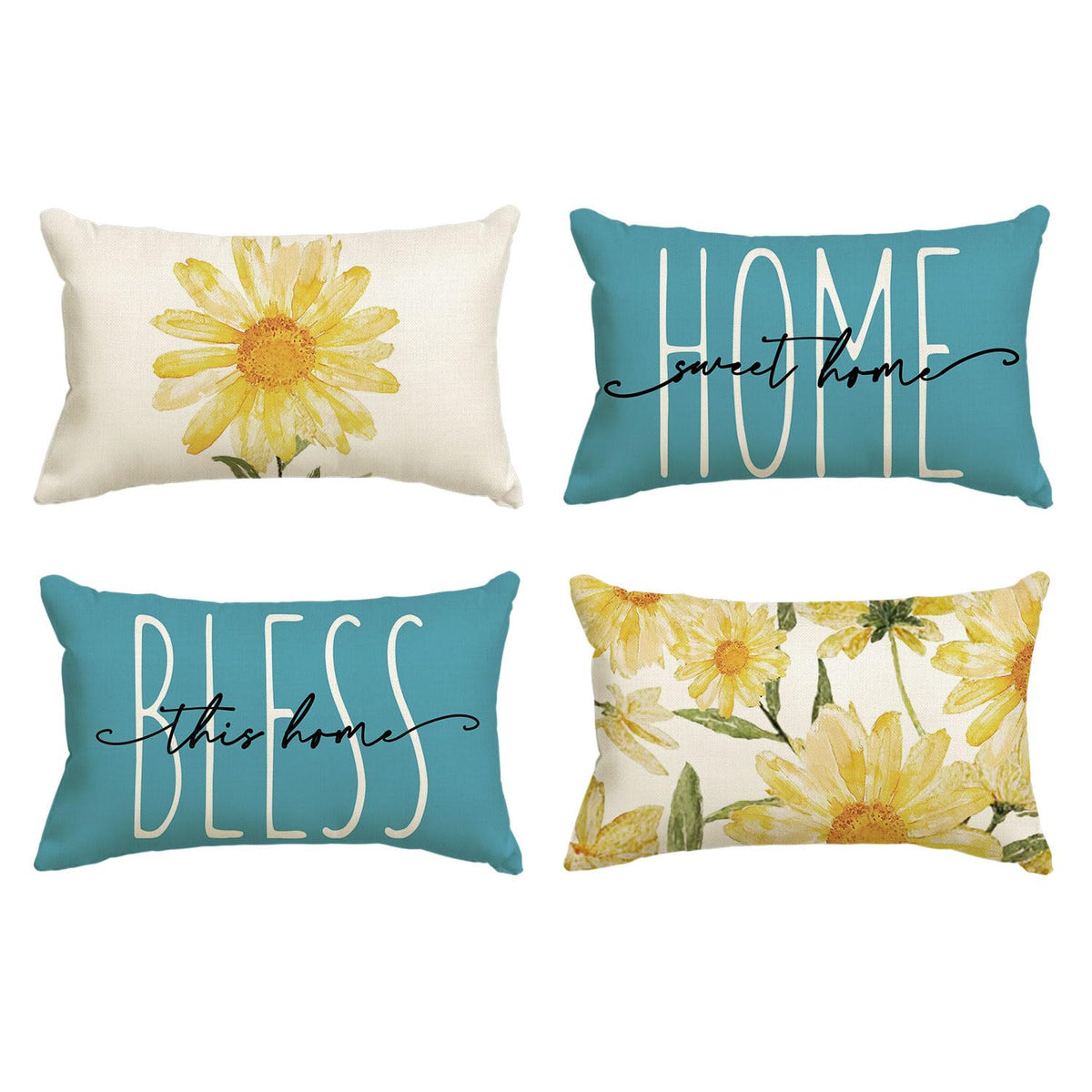 AVOIN colorlife Home Sweet Home Spring Summer Flowers Throw Pillow Covers, 18 x 18 Inch Grey Cushion Case for Sofa Couch Set of 4