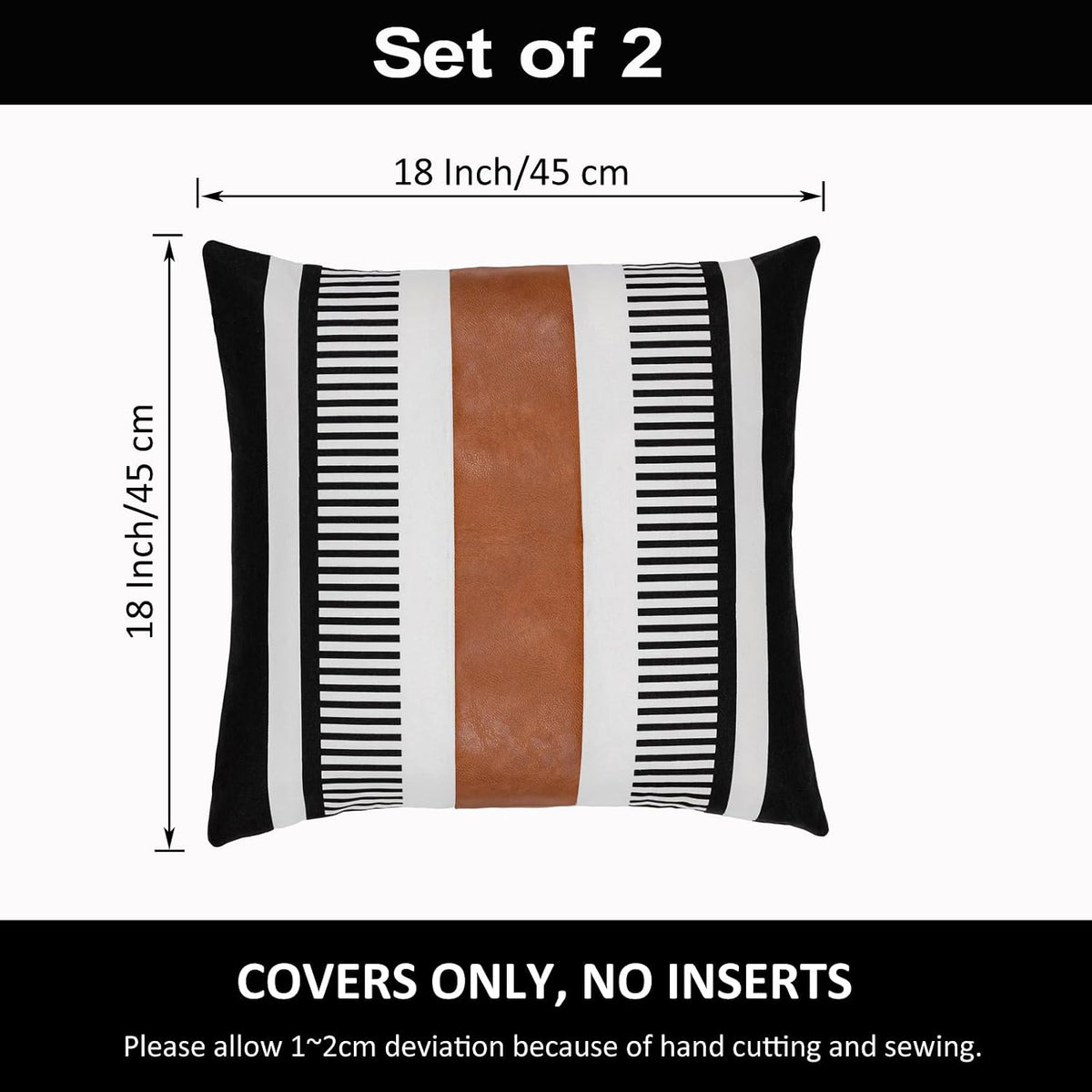 Decorative Striped Throw Pillow Cover 18x18 Black White & Brown